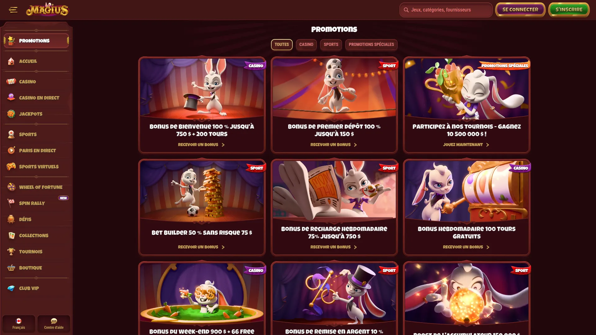 Section bonus de Magius Casino