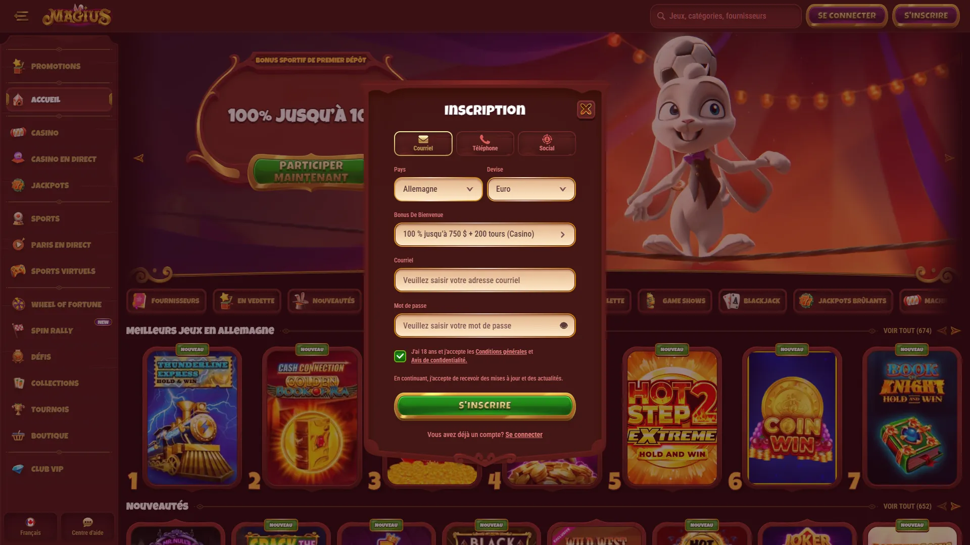 Procédure de dépôt sur Magius Casino