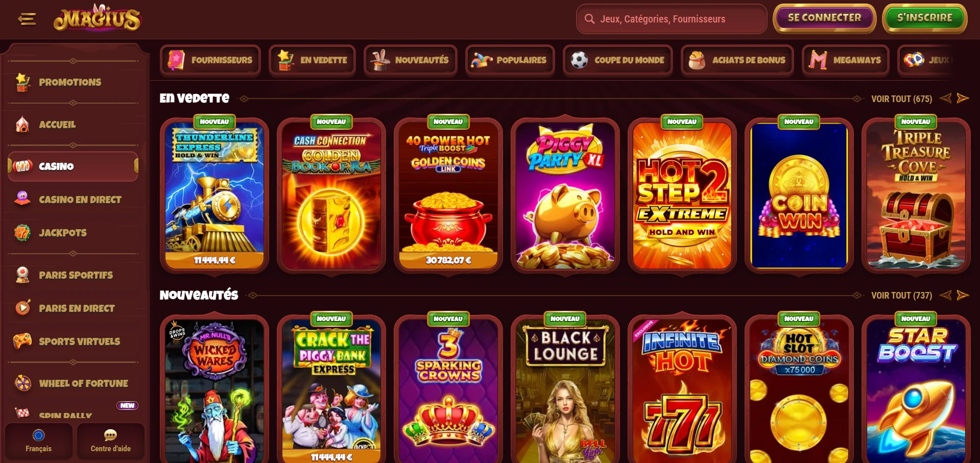 Apercu du catalogue de jeux Magius Casino